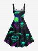 Plus Size Skull Bat Moon Print Halloween A Line Tank Dress -  
