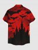 Plus Size Ombre Bat Castle Print Halloween Button Pocket Shirt For Men -  