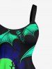 Plus Size Skull Bat Moon Print Halloween A Line Tank Dress -  