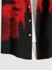 Plus Size Ombre Bat Castle Print Halloween Button Pocket Shirt For Men -  