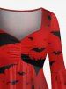 Robe asymétrique froncée taille plus à imprimé château de chauve-souris ombré pour Halloween - Rouge XXS