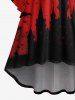 Robe asymétrique froncée taille plus à imprimé château de chauve-souris ombré pour Halloween - Rouge 1X