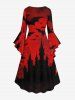 Plus Size Ombre Bat Castle Print Halloween Ruched High Low Asymmetric Dress -  