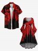 Robe asymétrique froncée taille plus à imprimé château de chauve-souris ombré pour Halloween - Rouge 6X
