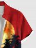 Plus Size Coconut Tree Ombre Sunset Moon Print Hawaii Button Pocket Shirt For Men -  