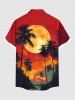 Plus Size Coconut Tree Ombre Sunset Moon Print Hawaii Button Pocket Shirt For Men -  