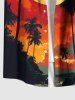 Plus Size Coconut Tree Ombre Sunset Moon Print Hawaii Button Pocket Shirt For Men -  