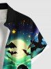 Plus Size Pumpkin Lantern Ghost Tree Bat Moon Ombre Galaxy Print Halloween Button Pocket Shirt For Men -  