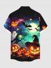 Chemise grande taille à imprimé citrouille, lanterne, arbre fantôme, chauve-souris, lune, galaxie, Halloween, bouton, poche, pour homme - Noir 4XL