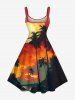 Plus Size Coconut Tree Ombre Sunset Moon Print Hawaii A Line Tank Dress -  