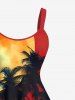 Plus Size Coconut Tree Ombre Sunset Moon Print Hawaii A Line Tank Dress -  