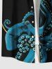 Plus Size Octopus Print Hawaii Button Pocket Shirt For Men -  