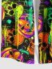Plus Size Colorful Skull Pumpkin Print Halloween Button Pocket Shirt For Men -  