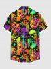 Plus Size Colorful Skull Pumpkin Print Halloween Button Pocket Shirt For Men -  
