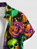 Chemise grande taille à imprimé citrouille et tête de mort colorée pour homme, avec poches boutonnées et imprimé Halloween - Orange XL
