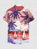 Plus Size Coconut Tree Sea Sailboat Mountain Cloud Print Hawaii Button Pocket Shirt For Men -  