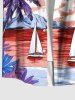 Plus Size Coconut Tree Sea Sailboat Mountain Cloud Print Hawaii Button Pocket Shirt For Men -  