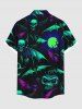 Plus Size Skull Bat Moon Print Halloween Button Pocket Shirt For Men -  