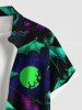 Plus Size Skull Bat Moon Print Halloween Button Pocket Shirt For Men -  