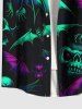 Plus Size Skull Bat Moon Print Halloween Button Pocket Shirt For Men -  