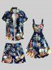 Plus Size Coconut Tree Shell Beer Flower Print Hawaii Drawstring Pocket Beach Shorts For Men -  