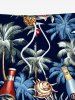 Plus Size Coconut Tree Shell Beer Flower Print Hawaii Drawstring Pocket Beach Shorts For Men -  