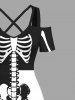 Robe longue trapèze croisée à épaules dénudées et imprimé squelette de feu et de flammes, grande taille, pour Halloween - Noir XXS