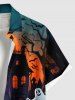 Plus Size Halloween Pumpkin Ghost Moon Bat Tree Print Buttons Pocket Shirt For Men -  