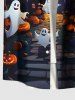 Plus Size Halloween Pumpkin Ghost Moon Bat Tree Print Buttons Pocket Shirt For Men -  
