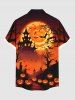 Chemise grande taille à boutons et poches pour homme, motif citrouille, lanterne, lune, chauve-souris, arbres, Halloween - Orange 2XL