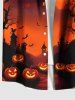 Plus Size Halloween Pumpkin Lantern Moon Bat Trees Print Buttons Pocket Shirt For Men -  