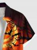 Plus Size Halloween Pumpkin Lantern Moon Bat Trees Print Buttons Pocket Shirt For Men -  