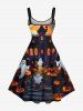 Plus Size Halloween Pumpkin Ghost Moon Bat Tree Print Tank Dress -  