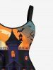 Plus Size Halloween Pumpkin Ghost Moon Bat Tree Print Tank Dress -  