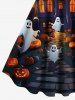 Plus Size Halloween Pumpkin Ghost Moon Bat Tree Print Tank Dress -  