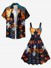 Plus Size Halloween Pumpkin Ghost Moon Bat Tree Print Tank Dress -  