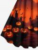 Robe débardeur grande taille à imprimé citrouille, lanterne, lune, chauve-souris, arbres pour Halloween - Orange 1X