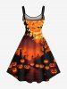 Plus Size Halloween Pumpkin Lantern Moon Bat Trees Print Tank Dress -  