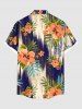 Chemise hawaïenne à boutons et poches pour homme, grande taille, imprimé ethnique, feuilles tropicales, hibiscus et fleurs - café lumière 6XL