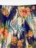 Plus Size Tropical Leaf Hibiscus Flower Waves Print Hawaii Drawstring Pocket Beach Shorts -  