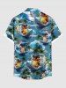 Plus Size Coconut Tree Sea Waves Surfing Ducks Ship Print Buttons Pocket Hawaii Shirt For Men -  