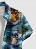 Plus Size Coconut Tree Sea Waves Surfing Ducks Ship Print Buttons Pocket Hawaii Shirt For Men -  