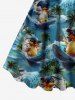 Plus Size Coconut Tree Sea Waves Surfing Ducks Ship Print Hawaii Tank Dress -  