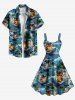 Plus Size Coconut Tree Sea Waves Surfing Ducks Ship Print Hawaii Tank Dress -  