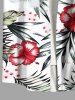 Chemise hawaïenne grande taille à imprimé feuilles tropicales et fleurs d'hibiscus, avec poches et boutons, pour homme - Blanc 6XL