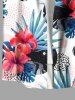 Chemise hawaïenne grande taille à imprimé géométrique, fleurs d'hibiscus, feuilles tropicales, boutons et poches pour homme - Blanc M