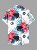 Chemise hawaïenne grande taille à imprimé géométrique, fleurs d'hibiscus, feuilles tropicales, boutons et poches pour homme - Blanc 2XL