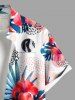 Plus Size Hibiscus Flowers Tropical Leaf Geometical Circle Print Buttons Pocket Hawaii Shirt For Men -  
