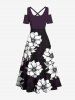 Plus Size Flowers Print Cold Shoulder Crisscross Hawaii Maxi Dress -  