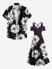 Plus Size Flowers Print Cold Shoulder Crisscross Hawaii Maxi Dress -  